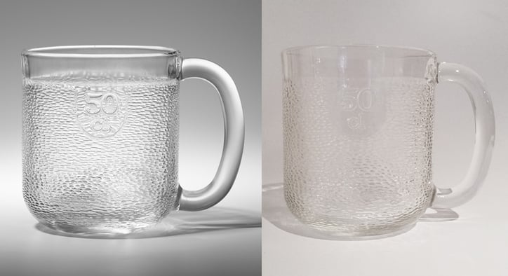 Two mugs showing good and bad photography