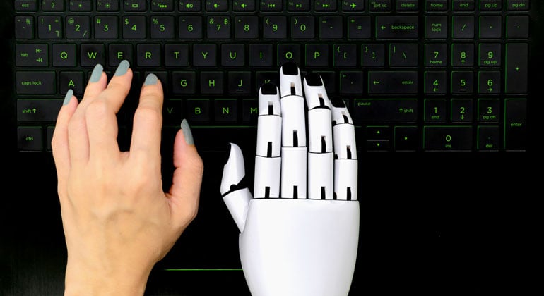 Chatbot typing on keyboard