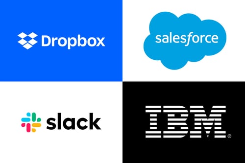 Dropbox, Salesforce, Slack, and IBM logos