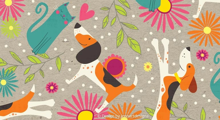 fun textile pattern of cats and dogs