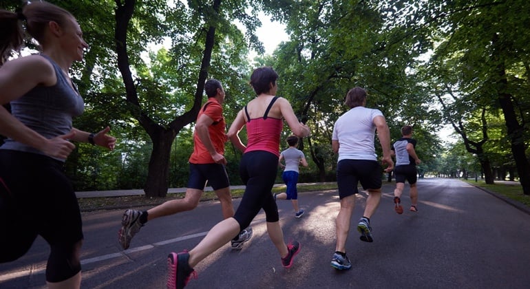 people group jogging, runners team on morning  training