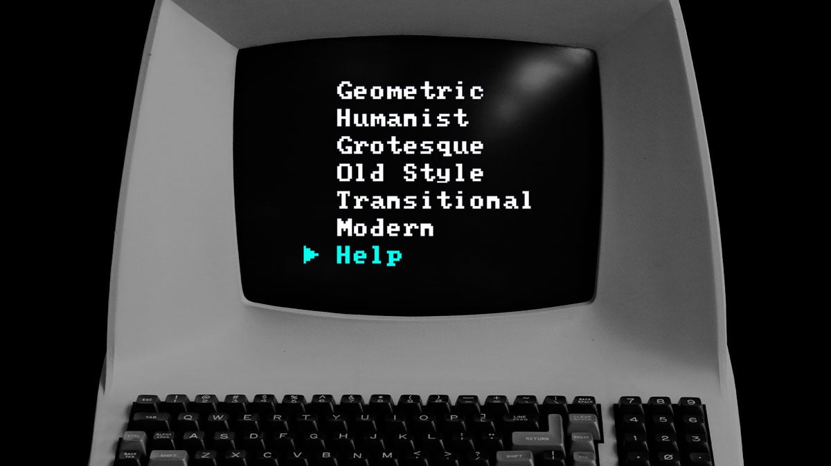 Old word processor showing menu selection asking for help